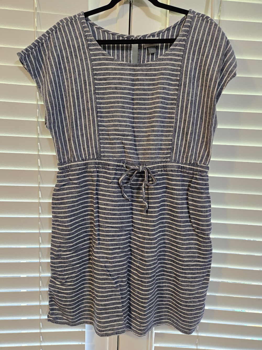 Old Navy Blue and White Striped Drawstring Linen Dress Sz XL